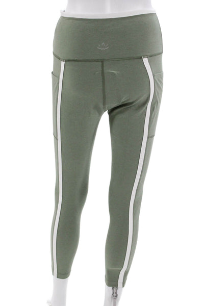 Beyond Yoga Womens Ankle Leggings Green Striped Army Size L