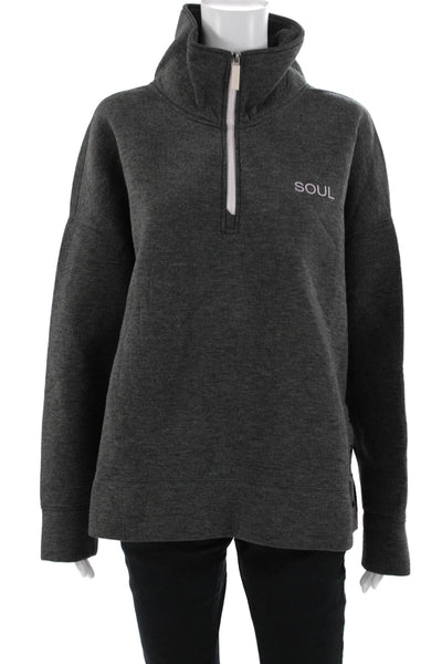 Soul Women Pullover Sweatshirt Mock Neck Long Sleeve Dark Gray Size L