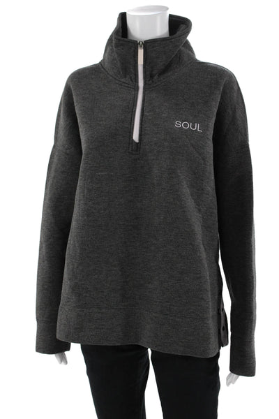 Soul Women Pullover Sweatshirt Mock Neck Long Sleeve Dark Gray Size L