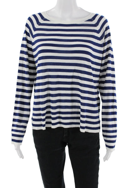 Zara Unisex Dark Blue Striped Crew Neck Pullover Sweater Size M