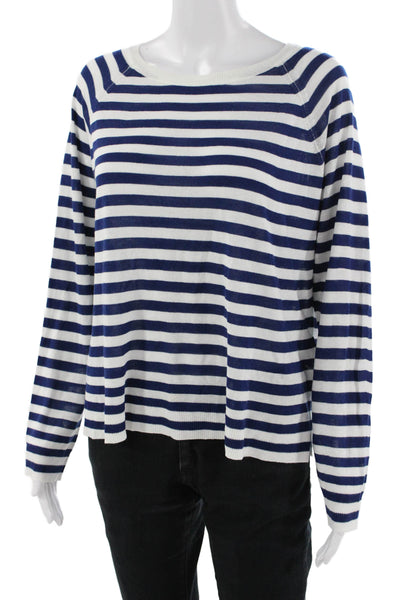 Zara Unisex Dark Blue Striped Crew Neck Pullover Sweater Size M