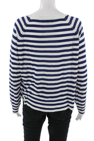 Zara Unisex Dark Blue Striped Crew Neck Pullover Sweater Size M