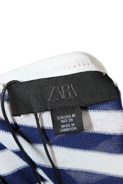 Zara Unisex Dark Blue Striped Crew Neck Pullover Sweater Size M