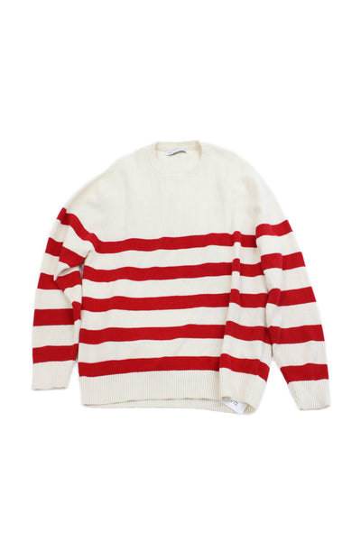 Zara Childrens Girls Striped Sweater White Red Cotton Size 13-14