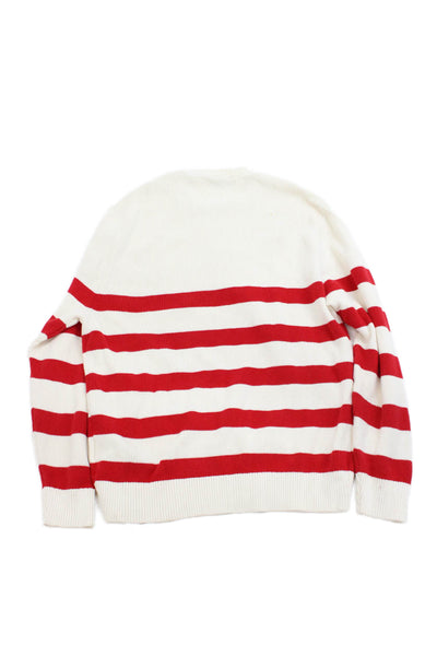 Zara Childrens Girls Striped Sweater White Red Cotton Size 13-14