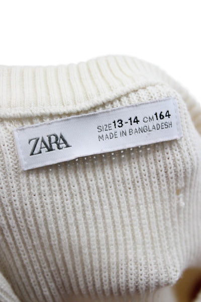 Zara Childrens Girls Striped Sweater White Red Cotton Size 13-14