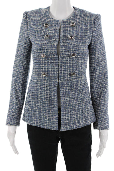 Zara Women Checked Cotton Blend Blazer Button Crew Neck Long Sleeve Size S
