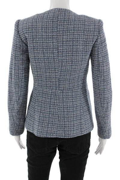 Zara Women Checked Cotton Blend Blazer Button Crew Neck Long Sleeve Size S