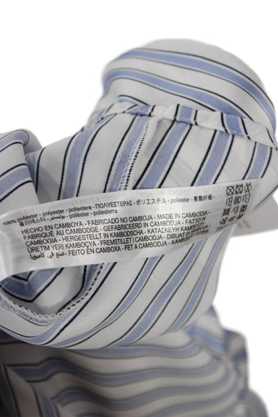 Zara Women Blue Striped Polyester Collared Button-Up Blouse Long Sleeve Size XS