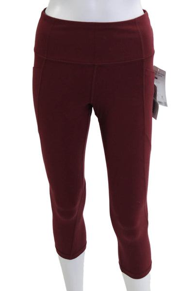 Athleta Women Capri Cropped Leggings Red Nylon Lycra Size M