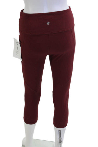 Athleta Women Capri Cropped Leggings Red Nylon Lycra Size M