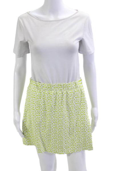 J. Mclaughlin Women A-Line Mini Skort Green Geometric Nylon Blend Size L