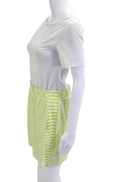 J. Mclaughlin Women A-Line Mini Skort Green Geometric Nylon Blend Size L