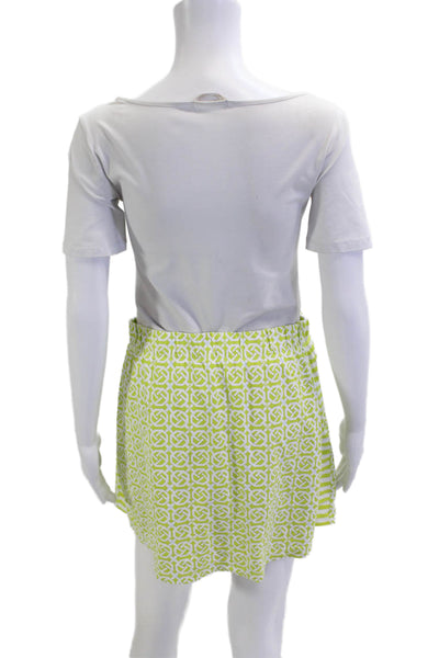 J. Mclaughlin Women A-Line Mini Skort Green Geometric Nylon Blend Size L