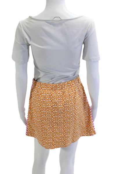 J. Mclaughlin Womens A-Line Mini Skort Orange Geometric Nylon Blend Size M