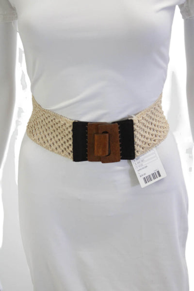 Anthropologie Womens Woven Hook + Loop Buckle Waist Belt Beige