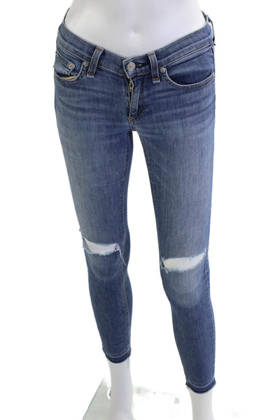Rag & Bone Womens Ankle Skinny Jeans Blue Button Low Rise Size 25