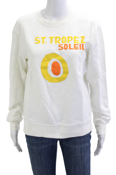 Zara Women Pullover Sweatshirt White Graphic Long Sleeve Size S