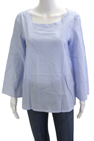 J. Mclaughlin Women Blue Striped Square Neck Long Sleeve Tunic Blouse Size M