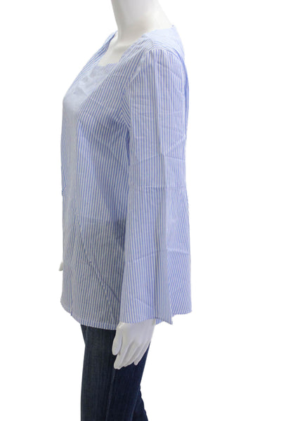 J. Mclaughlin Women Blue Striped Square Neck Long Sleeve Tunic Blouse Size M