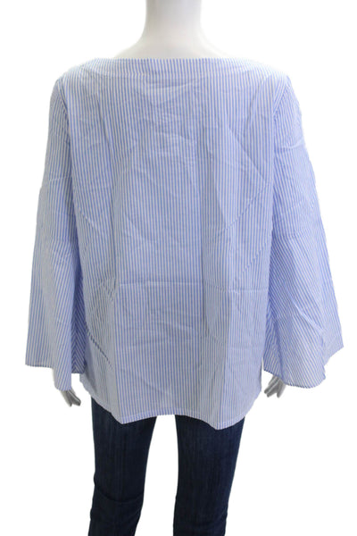 J. Mclaughlin Women Blue Striped Square Neck Long Sleeve Tunic Blouse Size M