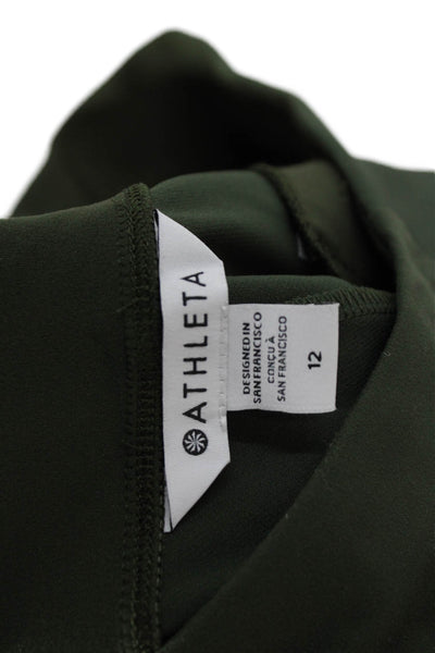 Athleta Women Ankle Cropped Army Green Pants Zip Closure Size 12