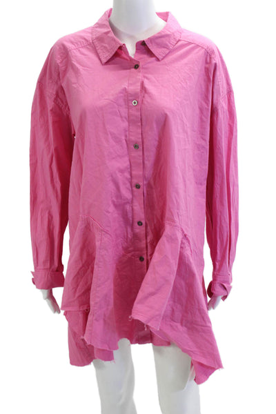 We The Free Womens Pink Tunic Dress Long Sleeve Cotton Button-Up Size M
