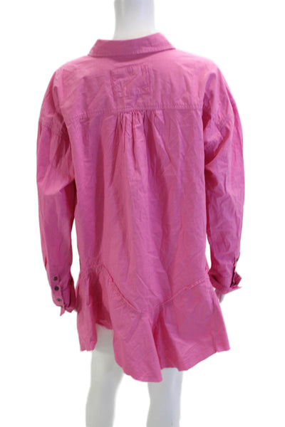 We The Free Womens Pink Tunic Dress Long Sleeve Cotton Button-Up Size M