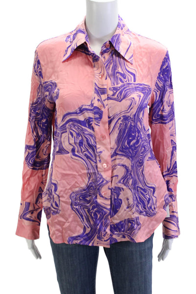 Equipment Femme Womens Pink Collared Longsleeve Viscose Button Up Blouse Size XS