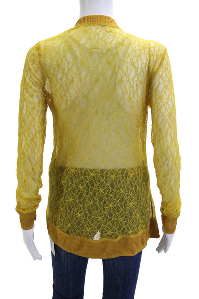 Rodarte Womens Cardigan VNeck Yellow Floral Button Nylon Long Sleeve Size L