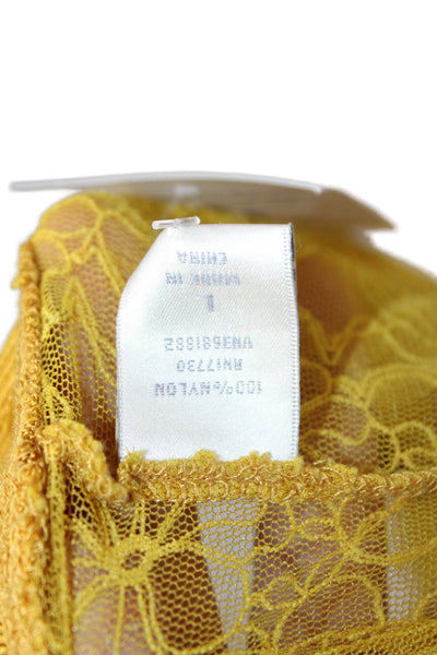 Rodarte Womens Cardigan VNeck Yellow Floral Button Nylon Long Sleeve Size L