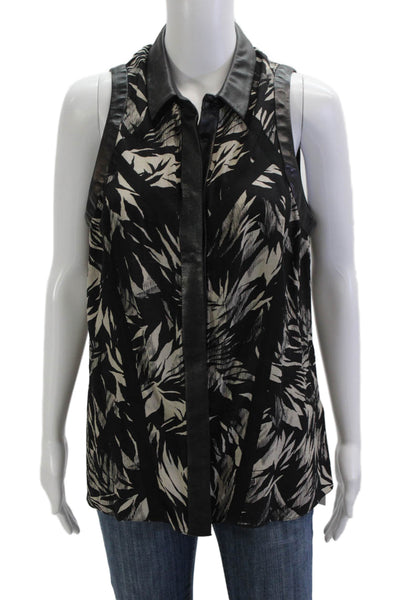 Jason Wu Women Sleeveless Silk Collared Blouse Black Lambskin Trim Size 12