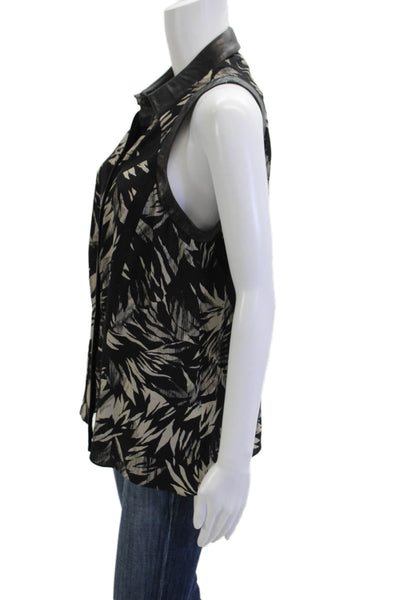Jason Wu Women Sleeveless Silk Collared Blouse Black Lambskin Trim Size 12