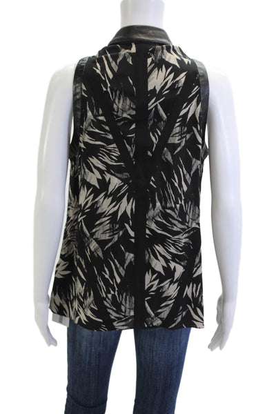 Jason Wu Women Sleeveless Silk Collared Blouse Black Lambskin Trim Size 12