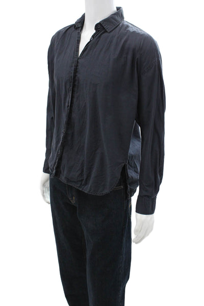 Vince Men's Long Sleeves Collared Button Down Shirt Navy Blue Size M