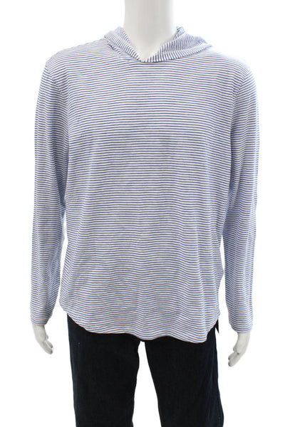 Vince Mens Pullover Hoodie White Striped 100% Cotton Long Sleeve Size L