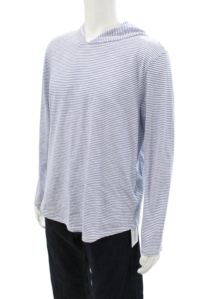 Vince Mens Pullover Hoodie White Striped 100% Cotton Long Sleeve Size L