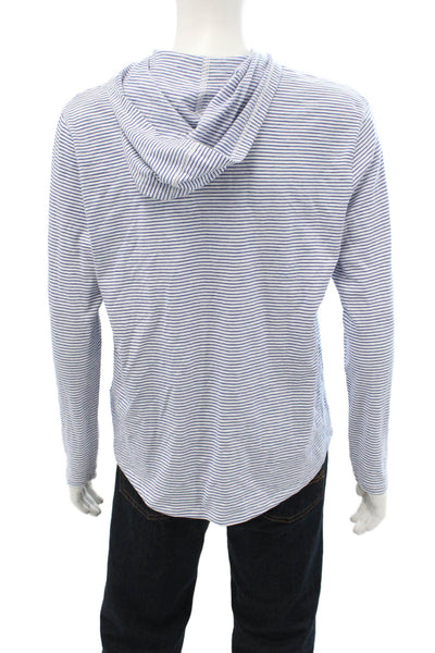 Vince Mens Pullover Hoodie White Striped 100% Cotton Long Sleeve Size L
