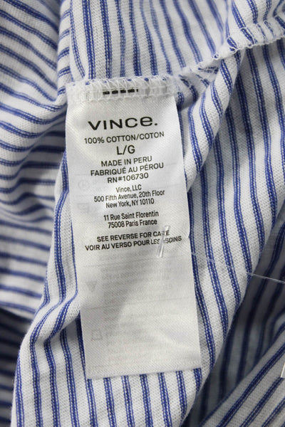 Vince Mens Pullover Hoodie White Striped 100% Cotton Long Sleeve Size L