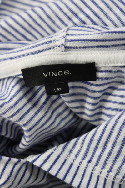 Vince Mens Pullover Hoodie White Striped 100% Cotton Long Sleeve Size L
