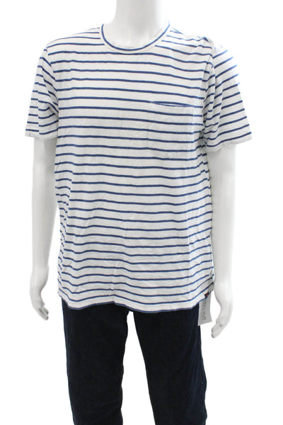 Faherty Mens Blue Striped Short Sleeve T-Shirt 100% Cotton Beach Size L