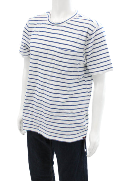 Faherty Mens Blue Striped Short Sleeve T-Shirt 100% Cotton Beach Size L