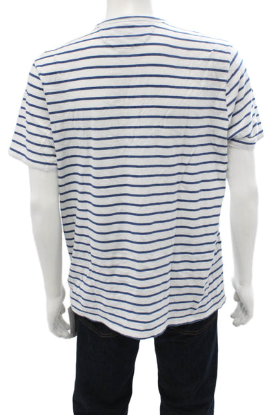 Faherty Mens Blue Striped Short Sleeve T-Shirt 100% Cotton Beach Size L