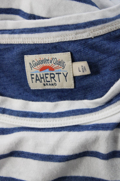 Faherty Mens Blue Striped Short Sleeve T-Shirt 100% Cotton Beach Size L