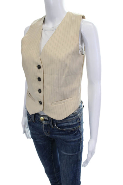 MNG Womens Beige Striped V Neck Sleeveless Button Vest Polyester Viscose Size XS