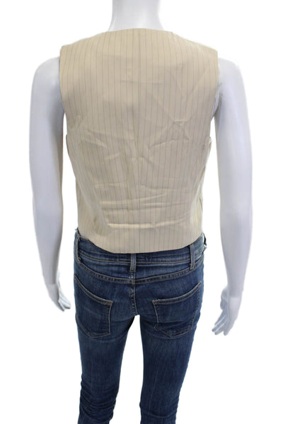 MNG Womens Beige Striped V Neck Sleeveless Button Vest Polyester Viscose Size XS