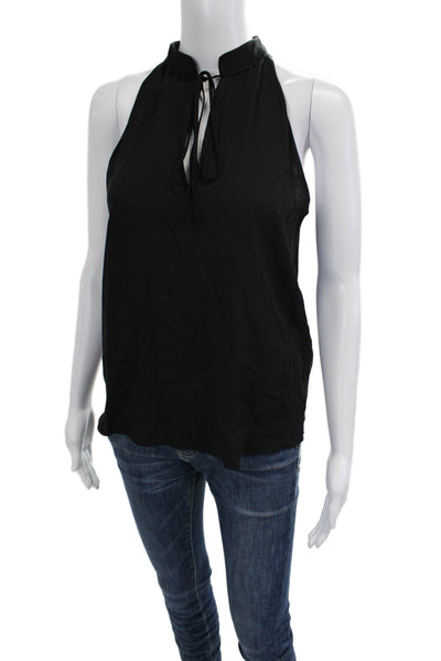 ALC Womens Black Silk Mock Neck Sleeveless Tank Tie Back Size 2