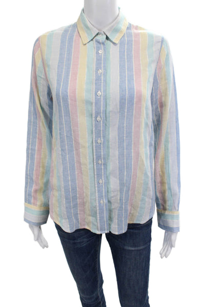 The Shirt Womens Striped Button-Up Light Blue Linen Long Sleeve Size XS