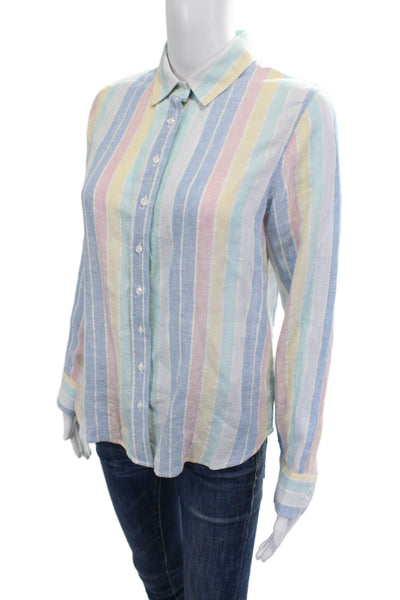 The Shirt Womens Striped Button-Up Light Blue Linen Long Sleeve Size XS