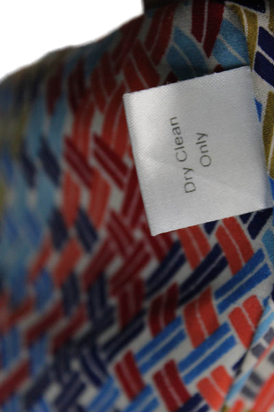 Parker Women Blue Silk Geometric Tie Neck Tank Sleeveless Size XS